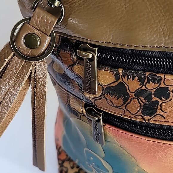 Anuschka Leather Hand Painted Artist Handbag & Coin Purse Floral Signed - Picture 7 of 9